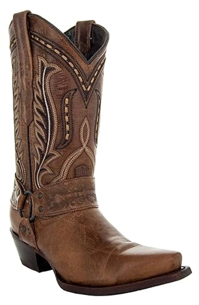 Soto Boots Women's Harness Cowboy Boots, Genuine Leather Cowgirl Boots, Handcrafted Cowboy Boots For Women M50039 - 7 - Brown