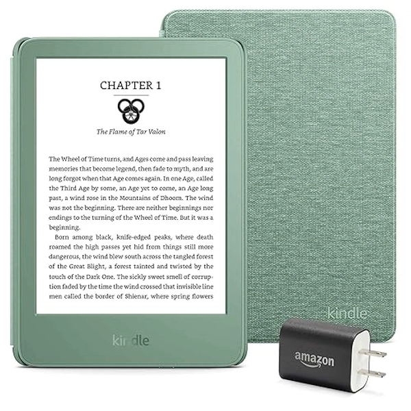 Kindle Essentials Bundle including Kindle (2024 release) - Matcha, Fabric Cover - Matcha, and Power Adapter