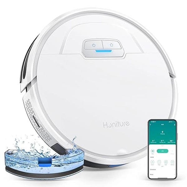HONITURE Robot Aspirateur Laveur Poils Animaux, G20 Aspirateur Robot 3 en 1, 4000PA, Alexa/WiFi/APP, Idéal pour Tapis Sols Durs, Ultra-Mince Silencieux - XL - Blanc