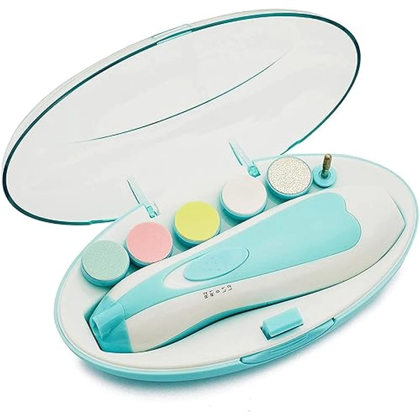 Baby Nail Trimmer - Electric Safe Baby Nail File, Trim Polish Grooming kit, Safe for Infant Newborn Toddler Girls Boys Adults, with LED Light, 6 Grinding Heads, Blue