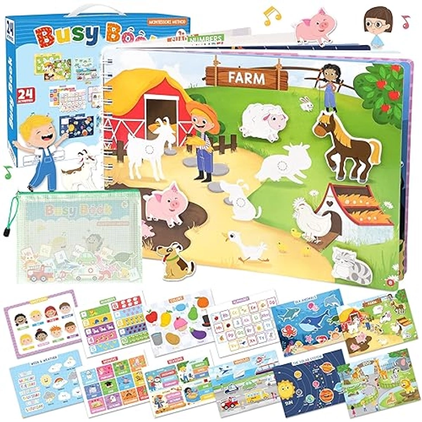 Montessori Busy Book for Toddlers 3+, Kindergarten/ Prek/ Preschool Learning Activities, Autism Sensory Book, Quiet Activity Book, Educational Toys for 3 Year Old, Learning Materials for Kids Ages 3-5 - Vibrant