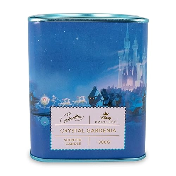 Disney Princess Home Collection Cinderella 11-Ounce Scented Tea Tin Candle with Crystal Gardenia Fragrance | 28-Hour Burn Time | Home Decor Housewarming Essentials, Cute Gifts and Collectibles