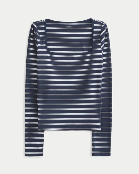 Ribbed Seamless Fabric Square-Neck Top