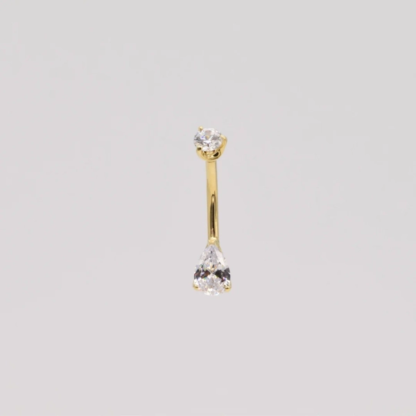 14k Solid Gold Belly Button Ring Navel Piercing Round Shape Two Stones Externally Threaded Navel Ring Barbell Belly Jewelry Piercing Jewelry - Etsy