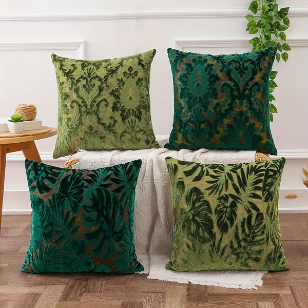 [2 Machine Washable Chenille Throw Pillows] Set of 2 Contemporary Jacquard Chenille Throw Pillow Covers, Tropical Plant Design, Polyester, Machine Washable, Zipper Closure, Woven Pillowcases for Living Room Decor with Inserts Not Included