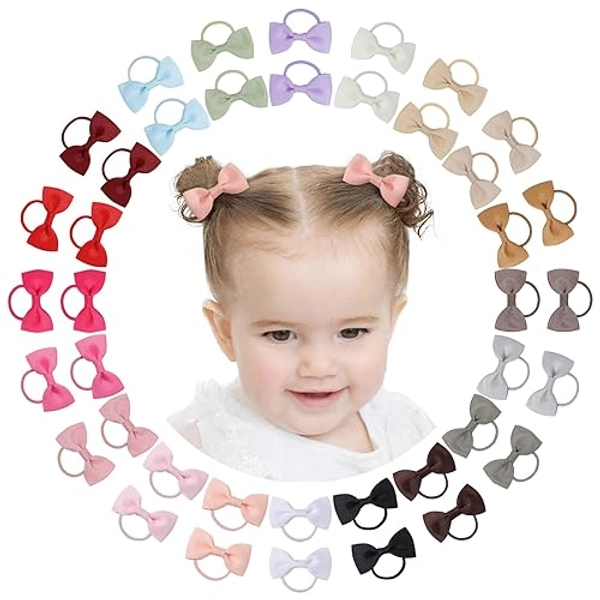 40PCS 2 Inches Baby Girls Hair Bows Ties Mini Boutique Elastic Hair Rubber Ribbon Hair Band Accessories for Kids Toddlers Infants (1-40 PCS - Dark color set) - 1- 40 PCS - Dark color set