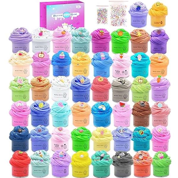 52 Pack Butter Slime Kit, Scented Slime Supplies Kit for Girls and Boys, Stress Relief Toy for Kids Education, Party Favor, Gift and Birthday