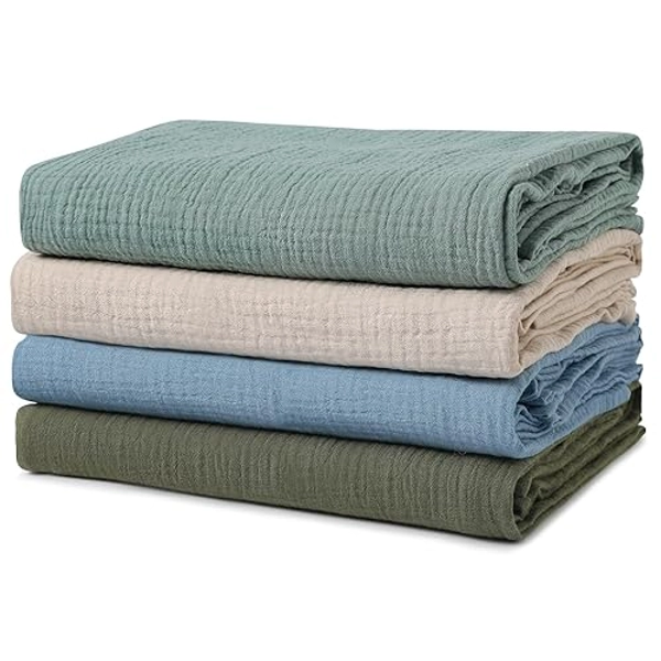 GLLQUEN BABY Muslin Swaddle Blankets for Boys and Girls, 4-Pack Baby Blankets for Girl Boy, Newborn Receiving Blanket, Baby Swaddle Blanket Unisex, Baby Essentials, Registry & Gift - Blue & Green - A- 4 Pack