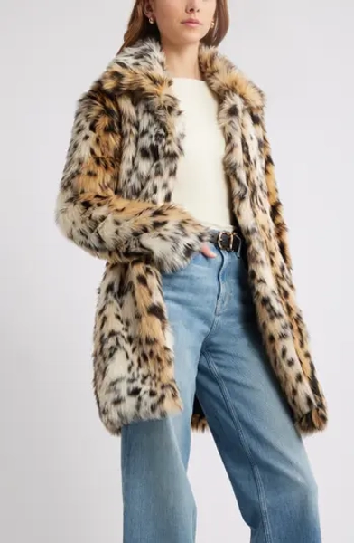 Open Edit Leopard Faux Fur Longline Coat | Nordstrom