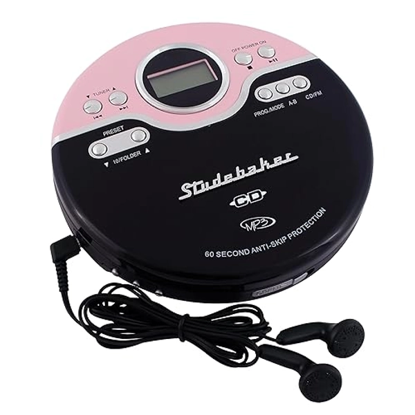 Studebaker SB3703PBB Joggable Personal CD/MP3 Player with Bookmark Feature and FM PLL Radio - Pink & Black