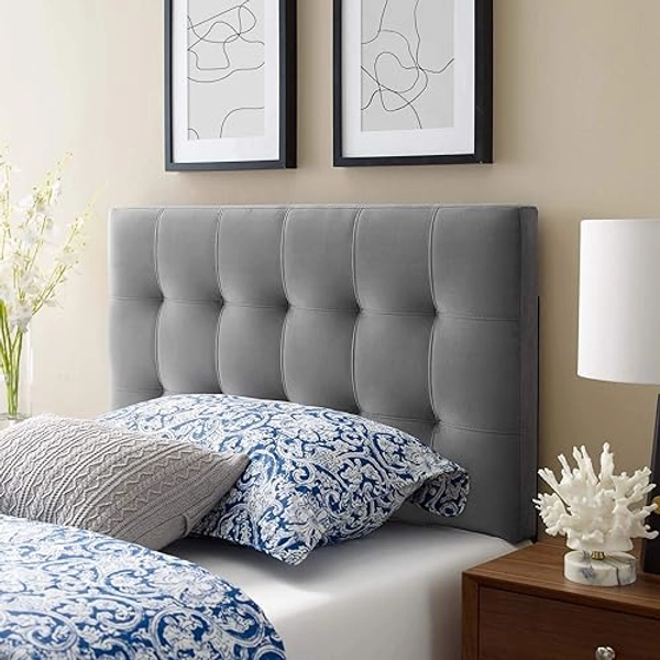 Modway Lily Biscuit Tufted Full Performance Velvet Headboard, Gray - White Twin