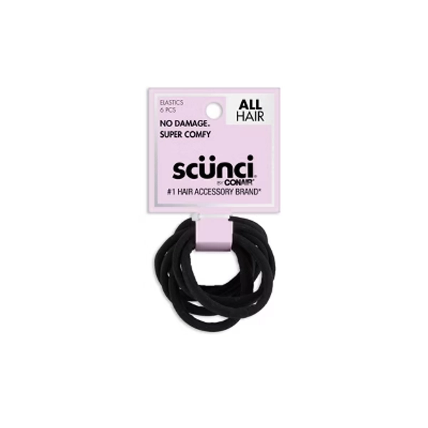 scünci No Damage Super Comfy Hosiery Elastic Hair Ties - Black - All Hair - 6pk