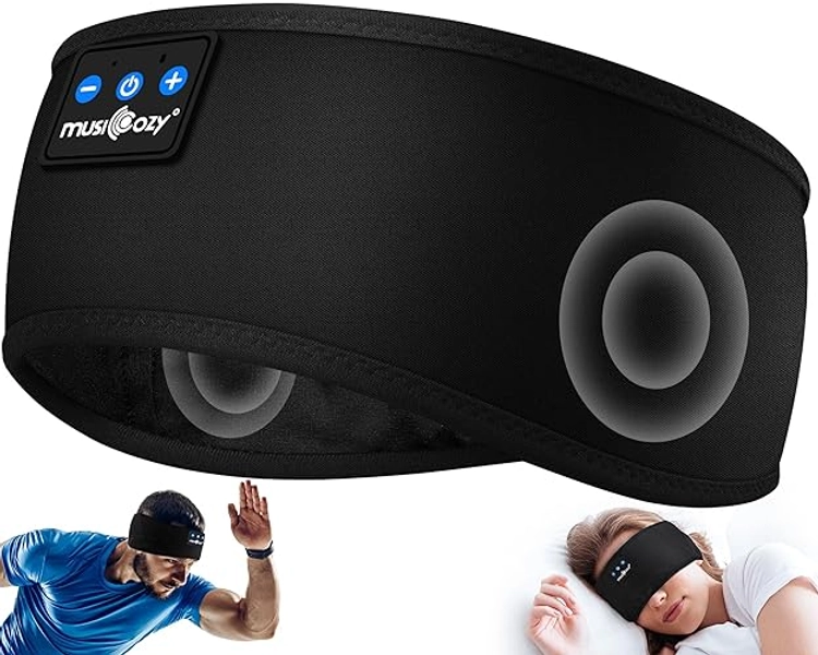 MUSICOZY Sleep Headphones Bluetooth 5.2 Headband, Sports Wireless Earphones Sweat Resistant Earbuds with Ultra-Thin HD Stereo Speaker for Workout Running Cool Gadgets Unique Gifts - Black