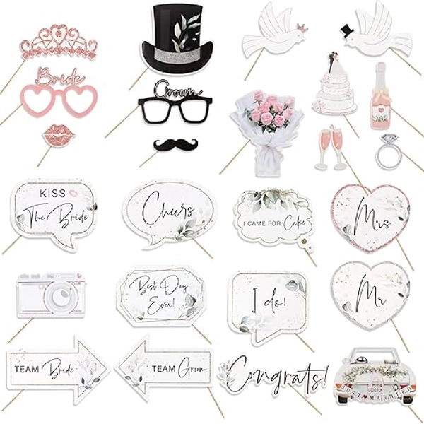 25 Stück JGA Fotobox Accessoires Foto Requisiten Hochzeit Junggesellenabschied Frauen Grün Rosagold Team Bride Photobooth für Brautparty Bachelorette Party Deko (A) - A