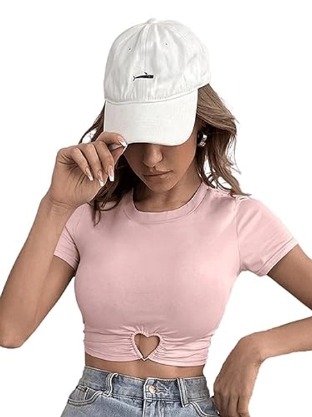 SOLY HUX Women's Summer Crop Top Short Sleeve T Shirt Cute Tee - X-Small - Light Pink