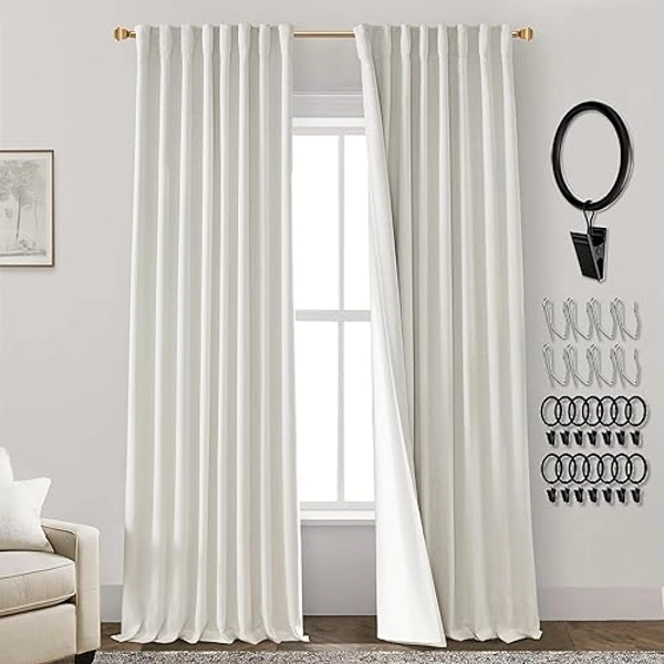 Blackout Curtains 84 Inch Length 2 Panels Set,Linen Back Tab Pleated Natural Room Darkening Insulated Thermal Black Out Curtains for Winter Living Room Bedroom 84 Inches Long,Cream Ivory,Two Panel - 52"W x 84"L (Pack of 2) - Natural Cream