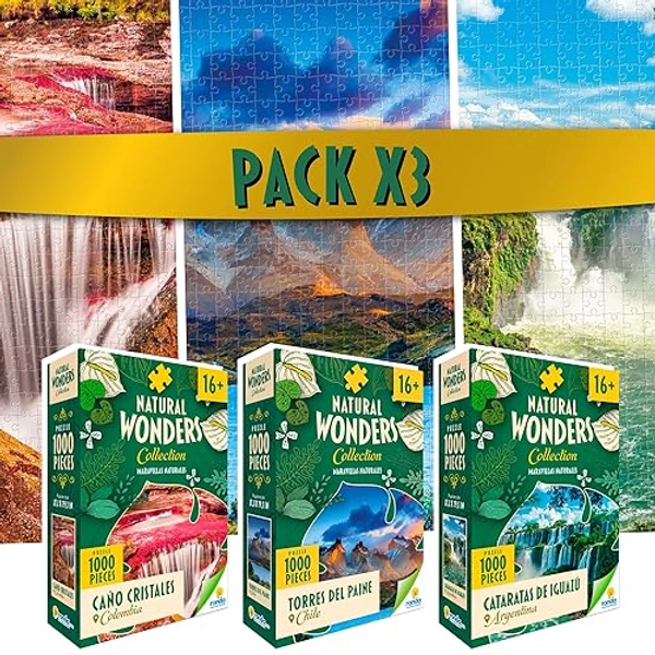 RONDA 1000 Piece Natural Wonders Puzzle Set - World Jigsaw Collection, Family Challenge 3-Pack, Adult and Kids Brain Teaser - Natural Wonders of the World