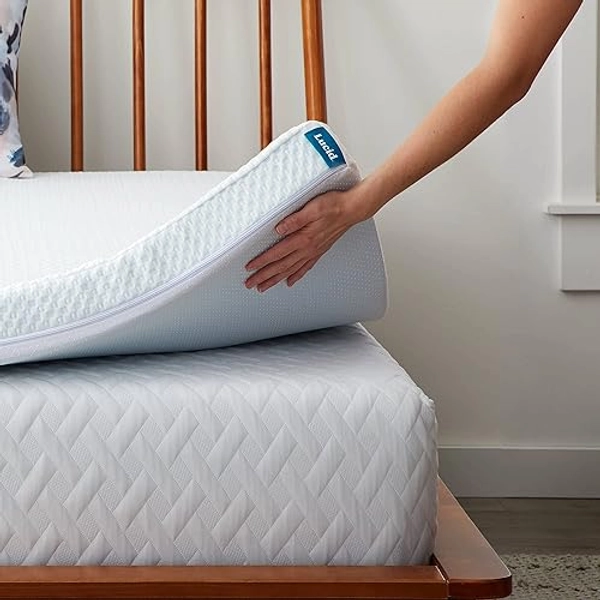 LUCID 4 Inch Gel Memory Foam Topper and LUCID Zippered Enclosure Mattress Topper Cover, Twin XL - Twin XL - 4 Inch - Topper with Cover