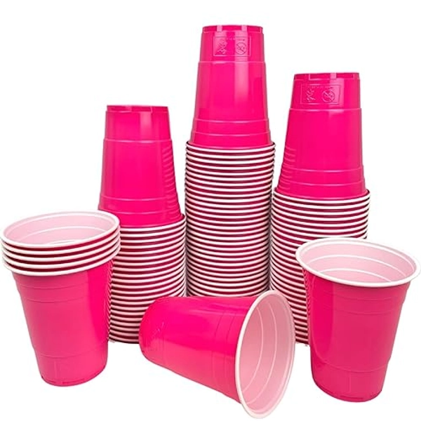 Vitavalley 100x Rosa Party Plastikbecher - 100 robuste & wiederverwendbare Partybecher - ideal für Festivals, JGAs oder Gartenpartys - Rosa
