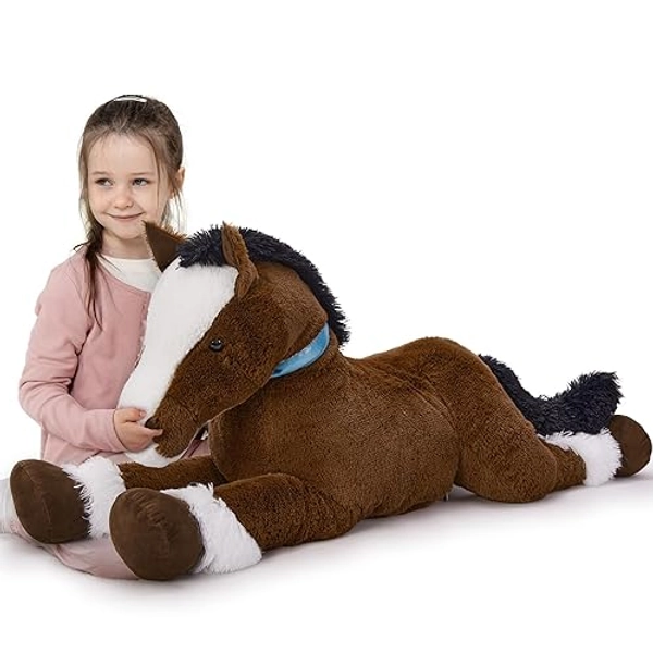 MaoGoLan Large Horse Stuffed Animal for Boy, Big Horse Plush Toy for Girl, Ridable Stuffy Horse for Kids, Coffee Stuffed Pony Plush Pillowfor Baby Shower or Birthday Party Favor Gift, 47 inches - Coffee - 47 inches