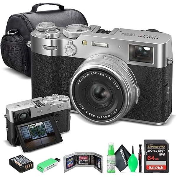 FUJIFILM X100VI Digital Camera (Silver) (16821822) + 64GB Card + Card Reader + Carrying Case + Memory Card Wallet + Cleaning Kit Bundle