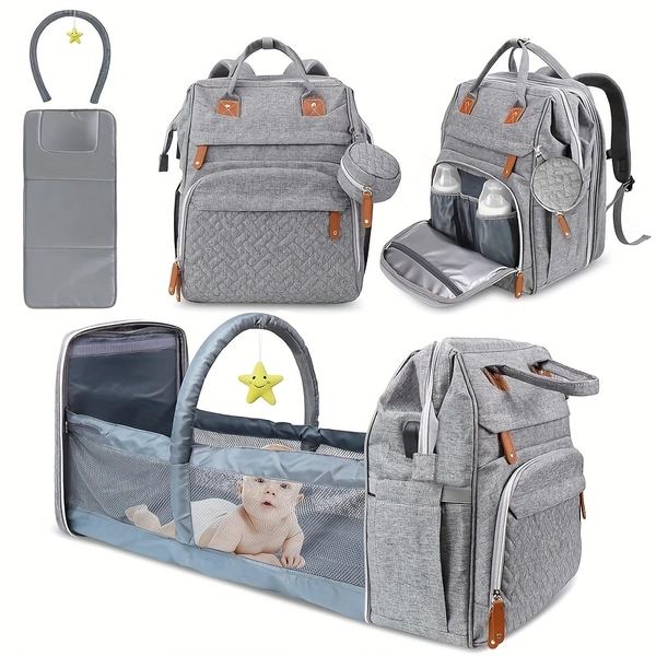 Mochila Pañalera, Bolsos para Pañales de Bebé, Regalos para Baby Shower, Mochila Pañalera Multifuncional de Gran Capacidad, (Heather Grey)