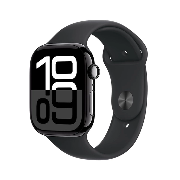 Apple Watch Series 10 GPS • Caixa preta brilhante de alumínio – 46 mm • Pulseira esportiva preta – P/M - 46 mm - Caixa Preta Brilhante de Alumínio