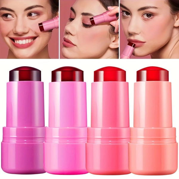 4pcs Of Christmas Jelly Blush Lipstick for Lips And Cheeks, Multi-color Transparent Anti-fruit Jelly Blush Stick, Color-changing, Brightening And Color-promoting Multi-functional Makeup Tool Winter Makeup Valentines Day Gifts