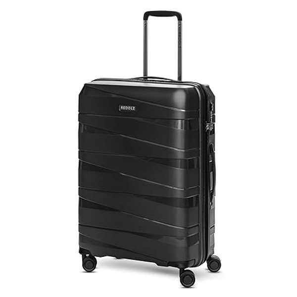 REDOLZ Hartschalen Check-in Koffer | Mittelgroßer Trolley 45 x 27 x 67 cm aus leichtem Polypropylen Material | 4-Doppelrollen & TSA (Essentials 10) - Black-metallic - Koffer M (67 cm)