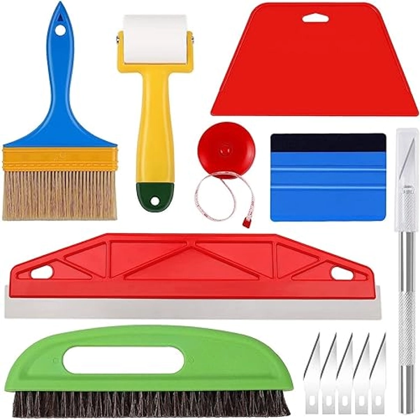 MUSLONG Tapetenwerkzeuge, Tapeten-Glättungswerkzeug-Set Professionelle Tapete Hand Tools Kit mit Rakelglätter, Nahtroller, Tapetenbürste für Klebekontakt, Papier, Fensterfolie, Anwendungs-Set, Vinyl