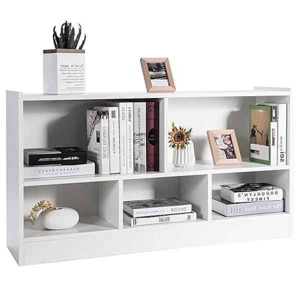 IFANNY 5 Cube Bookcase, Wood Bookshelf with Open Storage Shelves, Modern Display Shelf, Low Bookshelves and Bookcases, Small Book Shelf for Bedroom, Living Room, Hallway, Kid’s Playroom (White)