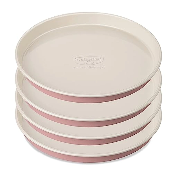 Dr. Oetker Schichtkuchen-Backform Baking - Retro Design, runde Kuchenform mit zweifarbiger, keramisch verstärkter Premium-Antihaftbeschichtung (Farbe: Rosa/Creme), Menge: 4 Stück - Schichtkuchen, 4-tlg. - 17 cm