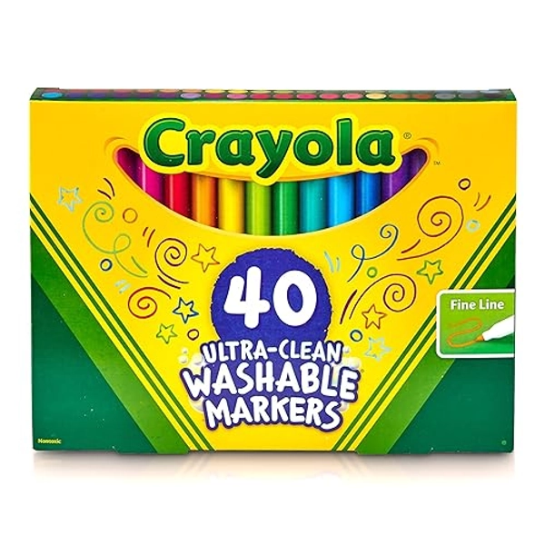 Crayola Ultra Clean Fine Line Washable Markers (40ct), Colored Markers for Kids, Fine Tip, Arts Supplies, Gifts for Kids, 3+ - Ultra-Clean - 40 Count (Pack of 1)