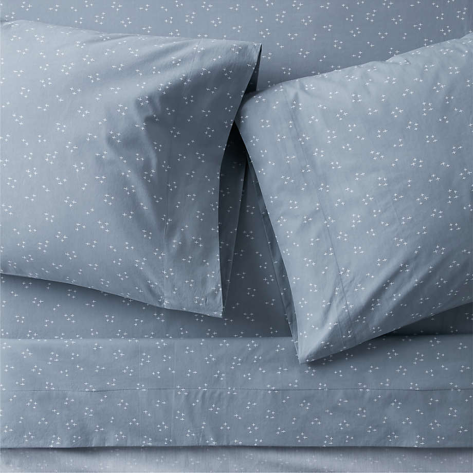 Cozy Cloud Twinkle Mist Blue Washed Organic Cotton Full Kids Sheet Set