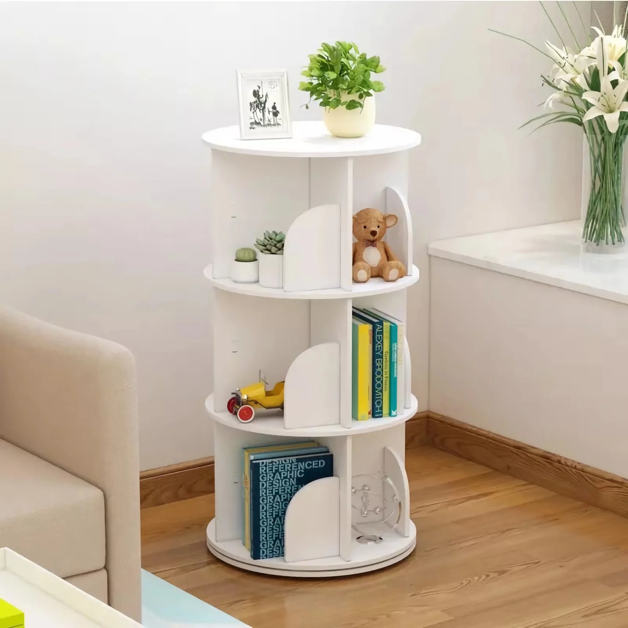 Latitude Run® 360° Rotating Stackable Shelves Bookshelf Organizer