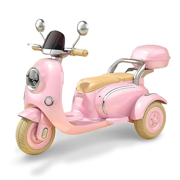 Girls Electric Motorcycle, 2 Seats Kids Motorcycle,12V Ride On Scooter for Kids with Storage Compartments, Cute Design with Stable 3-Wheel Structure, Ideal Moped for Girls Ages 3-6 (Pink, Dual Motor) - Pink - Dual Motor