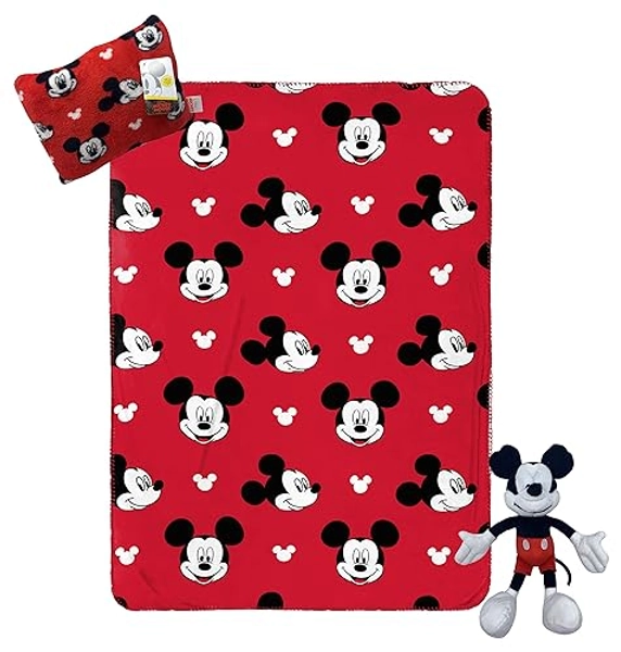 Disney Mickey Mouse Travel Set - 3 Piece Kids Travel Set includes Blanket, Pillow, & Plush (Offical Disney Product) - Red - Mickey Mouse