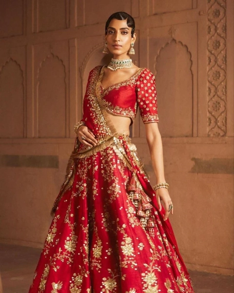 Red Zari Embroidered Wedding Lehenga Choli