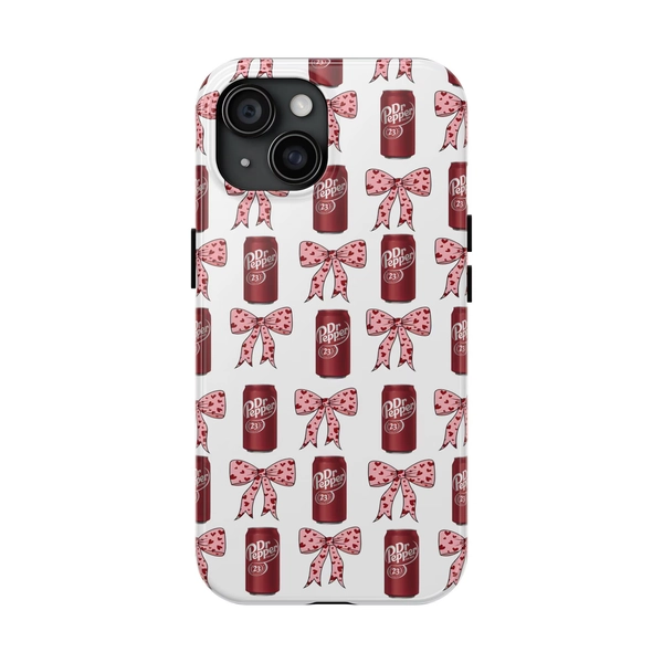 Dr Pepper Phone Case, Valentine Gift, Valentine's day Aesthetic iphone case, iphone 15, 16, Dr. Pepper Girly Gift, Coquette design, Bows