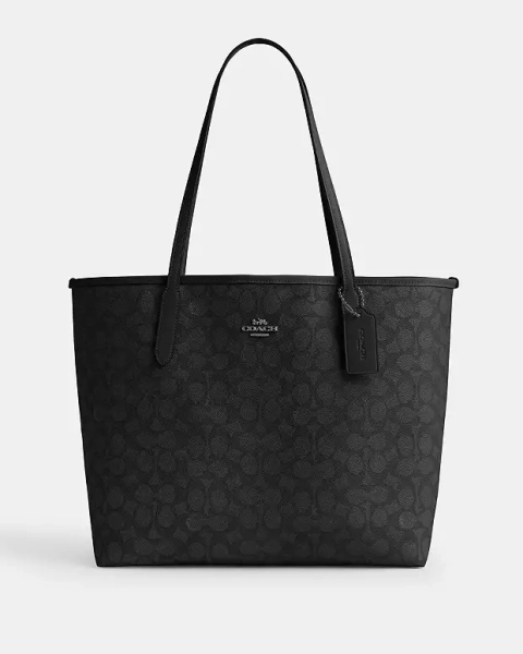 Gunmetal/Charcoal/Black City Tote Bag In Signature Canvas