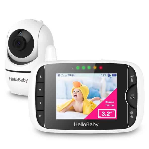 Hello Baby Monitor with Camera and Audio,3.2" Screen, 2.4Ghz Video Baby Monitor with Night Vision, Temperature Display, Lullabies, 960ft Long Range no WiFi,High Capacity Battery