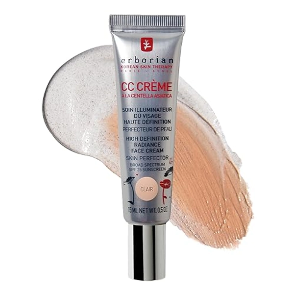 Erborian Color Correcting CC Cream with Centella Asiatica - Light Multi-Purpose Facial Concealer with Illuminating Finish Soothes & Hydrates Skin - SPF Korean Skincare Skin Perfector - 0.5 Ounce (Pack of 1) - Clair (Fair/Light)