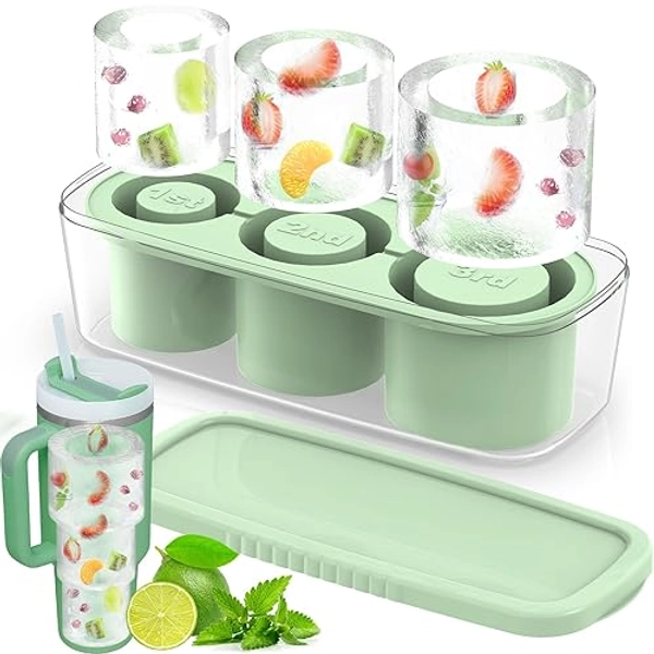 Ice Cube Tray for Stanley Tumbler, Silicone Ice Molds for Freezer, Ice Maker for Whiskey, Coffee, BPA-free (Green) - Green