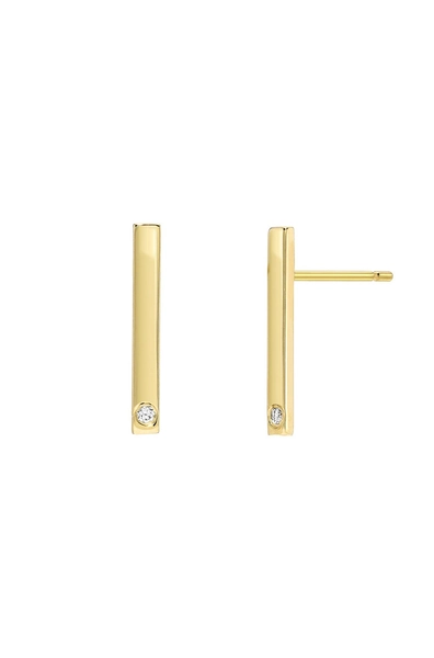 14k Gold Bar Stud Earrings with Tiny Diamonds