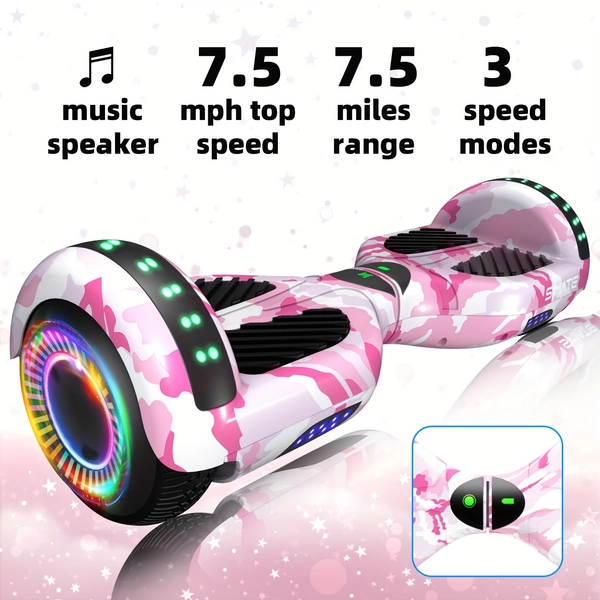 SIMATE 6.5" Hoverboard with Colorful LED Lights, Self Balancing Hover Boards for Kids & Adults & Girls & Boys, for All Ages