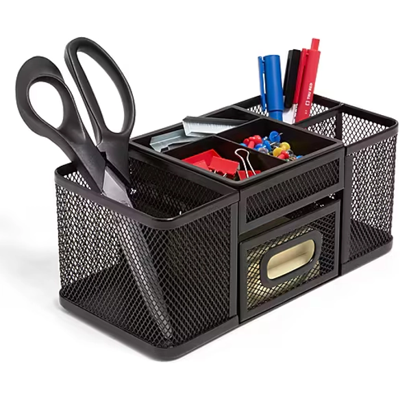 TRU RED™ 7-Compartment Wire Mesh Accessory Holder, Matte Black (TR57541)