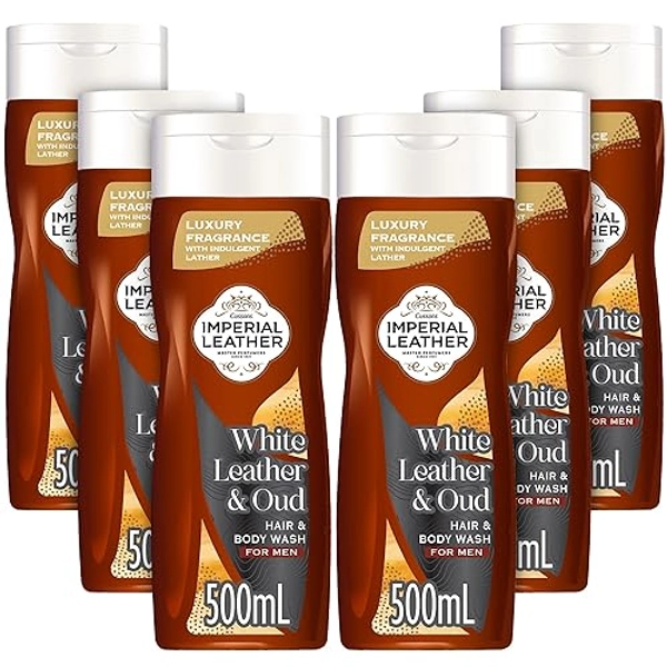 Imperial Leather White Leather & Oud Signature 2 in1 Body Wash Shower Gel Signature Oil Blend, Creamy Lather, Gentle Skin Care, Bulk Buy, Pack of 6x500ml - 500ml - White Leather & Oud