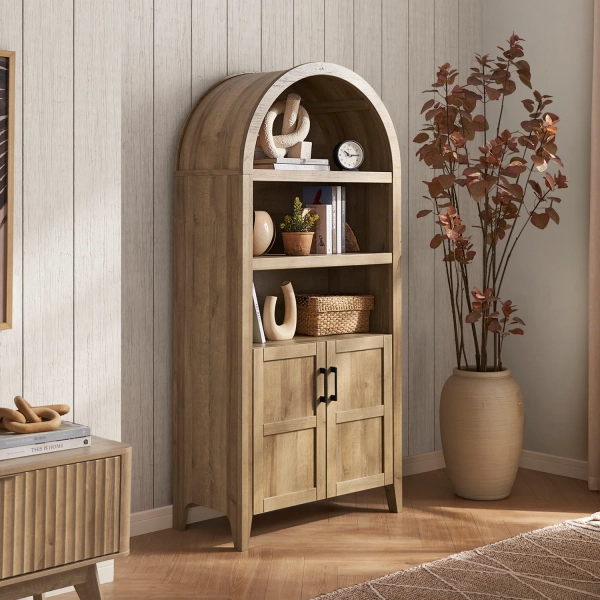 5-Tier Arched Bookcase - Oak