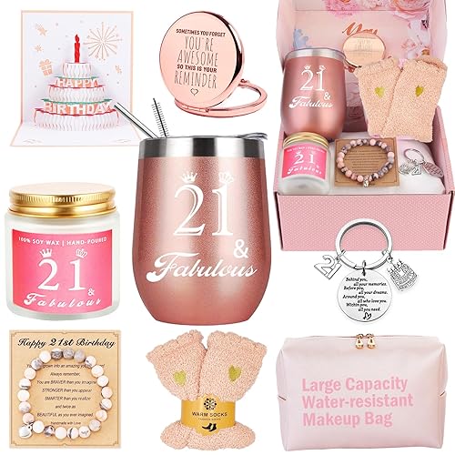 21st Birthday Gifts For Her, Happy 21st 21 Year Old Birthday Basket Gifts Box for Women Best Friends Female Daughter Sister Girlfriend Coworker Bestie Birthday Unique