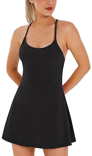 Womens Tennis Dress, Workout Dress with Built-in Bra & Shorts Pockets Summer Dress for Golf Athletic Dresses for Women - Black - Medium